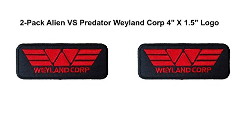(2-Pack) Alien VS. Predator Weyland Corp Black and Red Logo Iron/Sew-On Embroidered 4" X 1.5" Patch