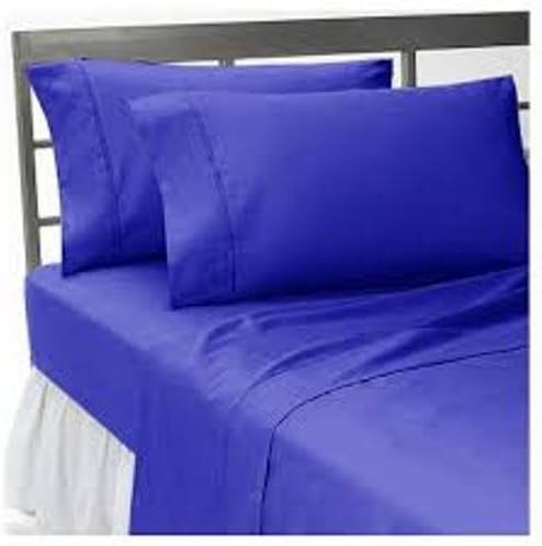 Sleepwell Linen Luxury 300 Thread-Count 100% Pima Cotton (+14 Inch) Pocket Depth, 4pcs King Sheet Set Egypian Blue Solid