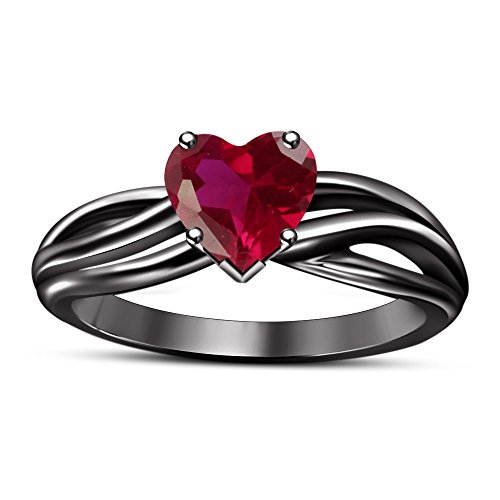 TVS-JEWELS Black Rhodium Plated Sterling Silver Solitaire Heart Shape Pink Sapphire Engagement Ring (5.5)