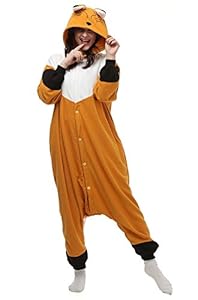 Animal Cosplay Costume Fox Unisex Adult Pajamas Dark,Large,Dark Yellow Fox