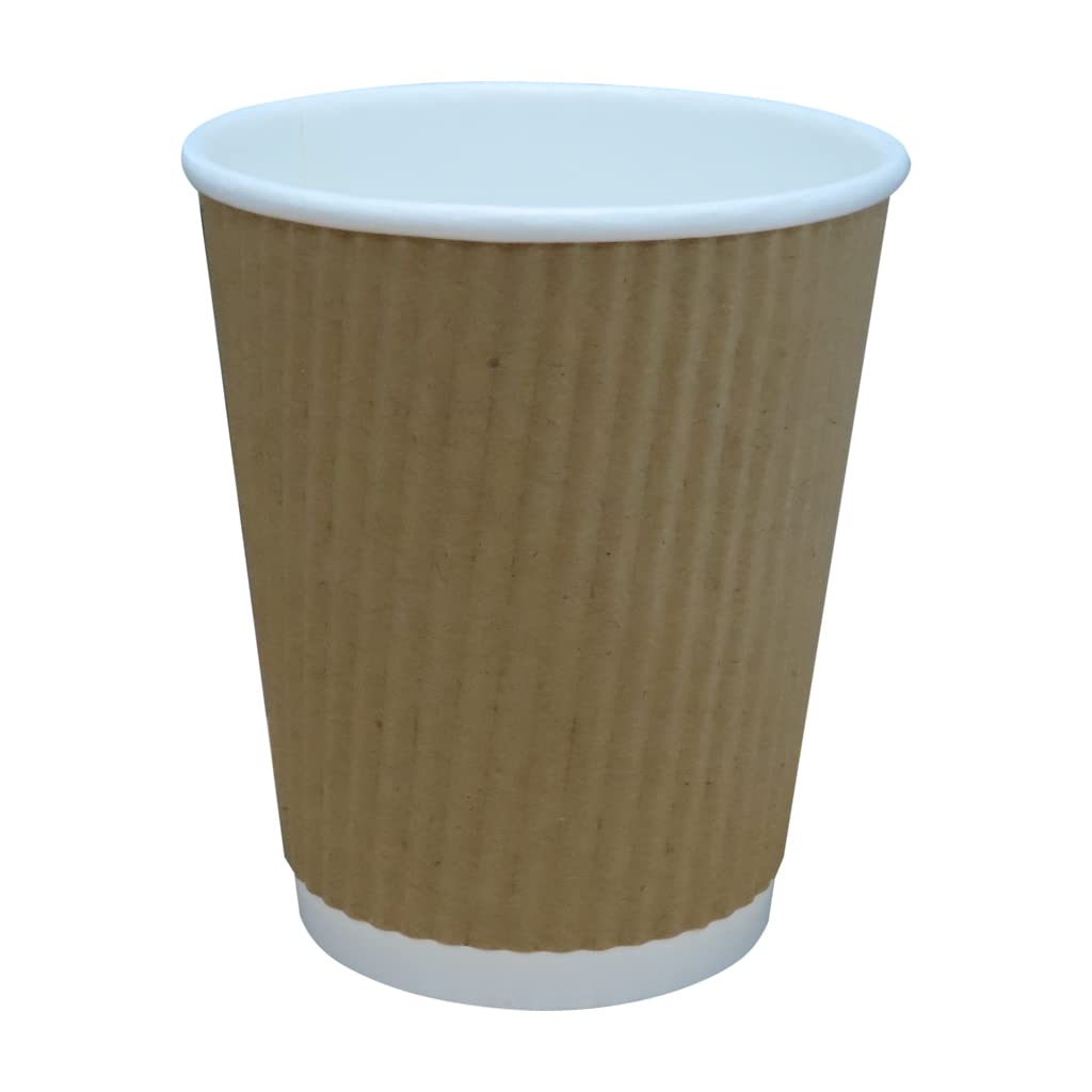 Pack of 50 - 8oz (227ml) Brown Kraft Triple Wall Ripple Paper Coffee Cups