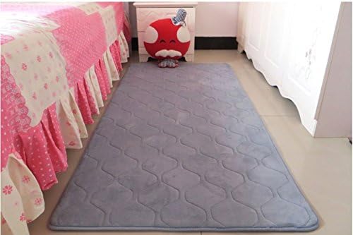 Hoomy Soft Coral Velvet Floor Runner Silver Grey Solid Memory Foam Floor Runners Thicken Geometric Rugs for Bed Room Nonslip Absorption Floor Mats 2.5X4