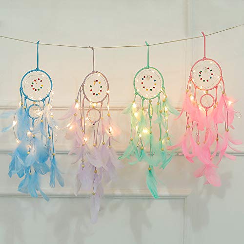 Outsta Handmade Dream Catcher, Feathers Night Light Car Wall Hanging Room Home Decor Best Gift for Children,Bed Room Wall Hanging Decor Ornament Craft (Pink)