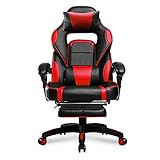 Merax High-Back Racing, Ergonomic Gaming Footrest, PU Leather Swivel Computer Home Office Chair Including Headrest and Lumbar Support (red)
