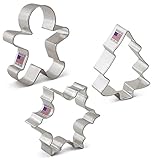 Christmas / Holiday Cookie Cutter Set - 3 Piece - Snowflake, Gingerbread Man and Christmas Tree - Ann Clark Cookie Cutters - US Tin Plated Steel