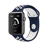 AWSTECH 38mm Soft Silicone Sport Style Replacement Watch Band Strap for Apple iWatch Series 1 Series 2 - Midnight Blue/White