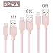 iPhone Charger, Quntis 3 Pack 3ft 6ft 9ft Braided 8 Pin Lightning to USB Cable Wire Certified Sync & Charging Cord for iPhone 7 7 Plus 6S 6S Plus 6 6 Plus 5S 5 5C SE iPad iPod Nano 7 (Rose Gold/Pink)