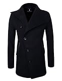 Tom's Ware Mens Slim Fit Unbalanced Single Breasted Button Wool Pea Coat