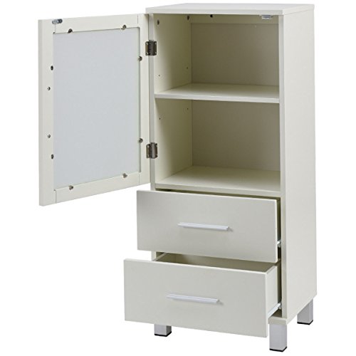 2 Drawers Glass Door Wood Floor Cabinet Storage Unit Organizer Stand Chest