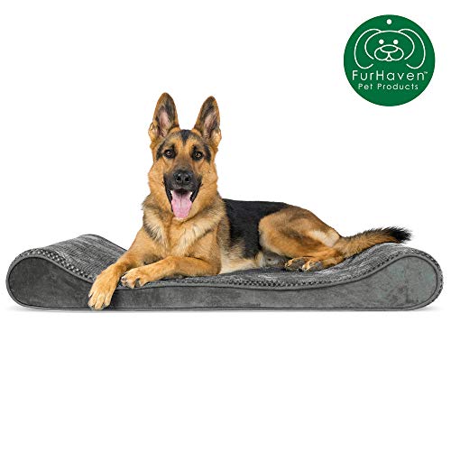 Furhaven Pet Dog Bed | Orthopedic Minky Plush & Velvet Ergonomic Luxe Lounger Cradle Mattress Contour Pet Bed w/ Removable Cover for Dogs & Cats, Gray, Jumbo