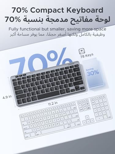 UGREEN Slim Silent Wireless Keyboard, Bluetooth5.3+2.4G, Long Battery Life, 78-Key Compact Portable Keyboard, 4°-9° Adjustable Stand, for office/home/travel, for Mac, iPad, Windows, Android