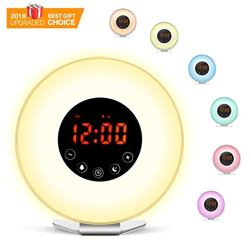 Wake Up Light Alarm Clock, Smarlance [2018 UPGRADED] Sunrise Sunset Simulation with 6 Nature Sounds, FM Radio, 7 Colors Night Light Clock, Snooze Function for Heavy Sleepers
