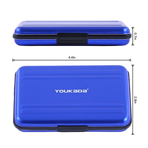 YOUKADA Metal Memory Card Case Holder Water-Resistant Pocket-Sized SD Holder for 8 SD Cards & 8 Micro SD Cards (2 Pack-Blue)