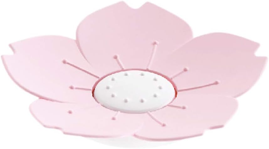 Saying Creative Cherry Blossom Shaped Soap Dish, Soap Tray Holder Container with Drainage Grid for Bathroom Hotel Home and Kitchen (Pink)