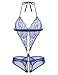 ADOME Women Lingerie Deep V Halter Lace Babydoll Mini Bodysuit,Style1-blue,Medium