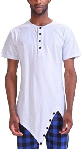 Men's Stylish Plus Size Irregular Hem Button Slim T-shirts Asymmetrical Top (White,XXL)