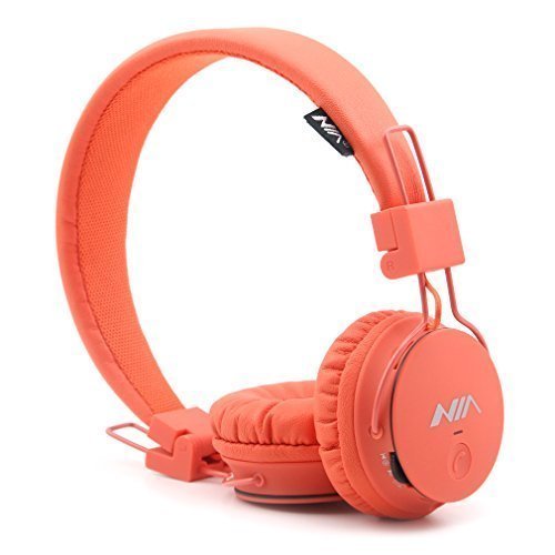 Wireless Headphones, GranVela X2 Lightweight Foldable Multifunction Headphones with FM Radio, TF Card Player, Microphones,Detachable Cable and Sharing Port (Orange)