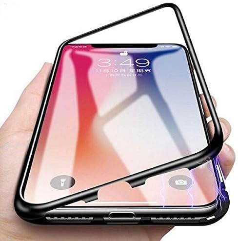 Axxeum 360 Degree Magnetic Adsorption Metal Back Glass Clear Case for Samsung J-8 (Black)