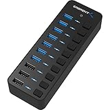 Sabrent 60W 7-Port USB 3.0 Hub + 3 Smart Charging Ports with Individual Power Switches and LEDs Includes 60W 12V/5A Power Adapter (HB-B7C3)
