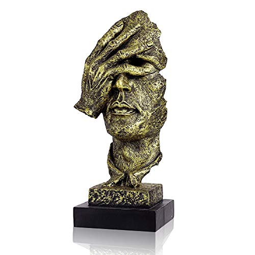 Lependor Abstract and Creative Desk Decorations The Thinker Statue, Hand & Face Statues and Sculptures for Home Living Room Decor (No See Gold)