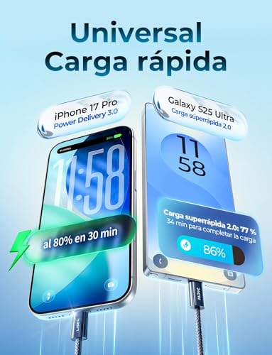 LISEN 240W Cable USB C 2 Unidades 2M Cable Carga Rápida Type C, | Compatible con Xiaomi 17 Pro Max, iPhone Air 17/16 Pro Max,Galaxy S26/S25/S24,MacBook Pro Air, iPad 2024