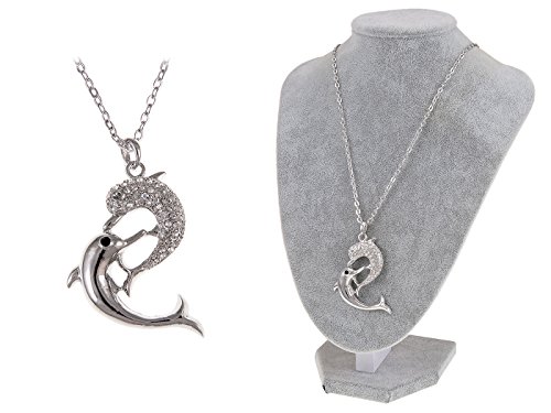 Alilang Twin Dolphin Chain Necklace Pendant Silvery Tone Plated