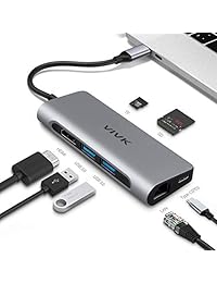 Hub USB C, VIVK 7 en 1 tipo C estable Hub con puerto Ethernet de 1000 Mbps, 4 K HDMI, 2 puertos USB 3.0, lector de tarjetas SD TF, carga con 60 W de potencia, para Mac Pro y otros portátiles tipo C
