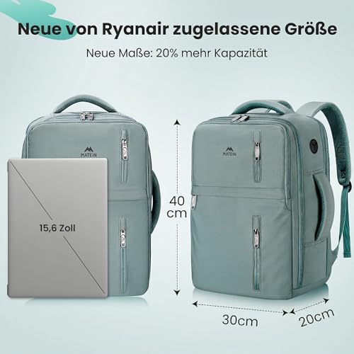 MATEIN Ryanair Hand Luggage 40 x 30 x 20 cm with Wet Compartment, 24 L Backpack, Hand Luggage, Aeroplane, Lightweight, Peacock Green, Casual