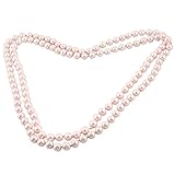uxcell Glass Lady Jewelry Faux Pearl Bead 2 Layer Sweater Bib Necklace 5ft Long Pink