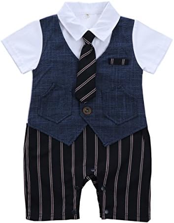 Baby Boy Summer Jumpsuit Clothes Short Sleeve 1Pcs Formal Party with Tie