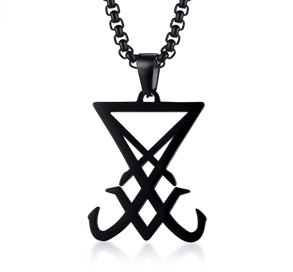 VNOX Black Stainless Steel Seal Sigil of Lucifer Seal of Satan Satanic Symbol Pendant Necklace Religious Jewellery,Free Chain