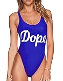 Women's Letter Print Backless One Piece Monokini Bikini (Medium, Blue Dope)