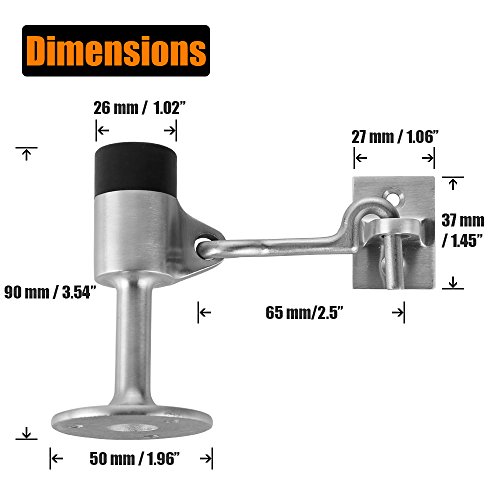 JQK Door Stop, SUS 304 Stainless Steel Sound Dampening Door Stopper Bumper with Hook Wall Protetor, Brushed, DSB2-BN