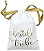 10pc Bride Tribe Drawstring Bags w/Satin Ribbon, 7x5” - Cotton Pouch for Bridesmaids, Bachelorette, Bridal Party, Bridal Shower, Wedding Favor, Survival Kit, Hangover Kit (10pc Pack, White & Gold)