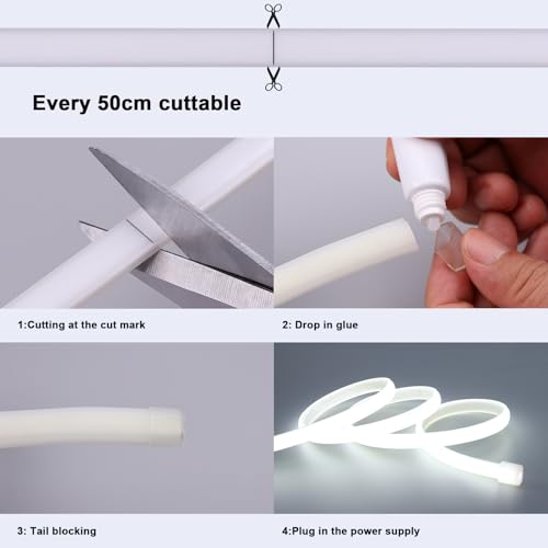 BENLUN 220 V COB LED Strip, Waterproof, 30 m, 6000 K Cool White Flexible Cuttable LED Strip 300 W CRI 90+ Without Transformer, for Bedroom, Gaming, Office, Outdoor Pergola