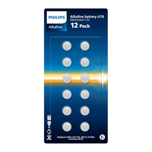 Alkaline 1 Volt A76 Batterie, Ottimali per orologi, calcolatrici e piccoli dispositivi elettronici, confezione da 12