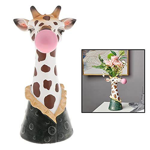 Resin Animal Head Giraffe Vase Blowing Bubbles Animal Face Dry Flower Vase Resin Flower Arrangement Planter Desktop Giraffe Head Sculpture Home Living Room Decoration