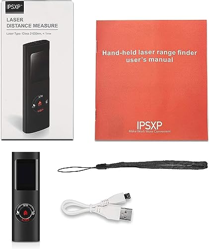 IPSXP 60M 196Ft USB Rechargeable Portable Mute Laser Meter with LCD Digital Backlit Display, Calculation of Distance, Area, Volume, Pythagoras, Addition and Subtraction