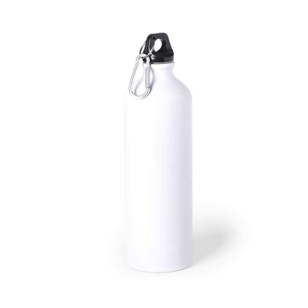 eBuyGB Metal Water Bottle 800ml Aluminium Leakproof Drinks Bottle Reusable BPA Free Matt Water Bottles with Carabiner Clip - School, Gym, Outdoor, Yoga & Sports - White (Pack of 1)