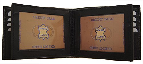 Improving Lifestyles Men's SUN 1225 BK Leather Wallet Black Bifold Fixed Flip 3 Window Id Organza Gift Bag, Black, One Size