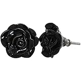 IndianShelf Handmade 2 Piece Ceramic Black Rose Flower Shape Artistic Rust Free Drawer Knob Door Pull Handle
