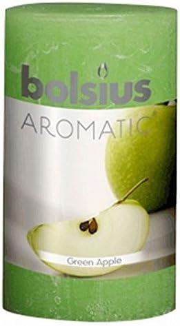 Green Scented Rustic Pillar Candle (Green Apple) Green Pillar - Holiday Gift Candle