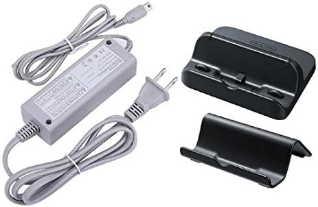PEGLY P-SET3 Power AC Charger Adapter for Nintendo Wii U Game Pad with Black Cradle and Stand Set Gamepad Charger