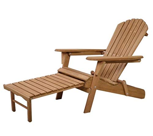 Hulaloveshop Foldable Wood Pull Out Adirondack Chair Folding Ottoman Outdoor Patio Lawn Yard Garden Deck Furniture Fold Up Portable