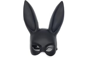 Jilukibo Black Masquerade Rabbit Mask for Women Adult Bunny Ear Half Mask for Halloween Easter Ball Birthday Party Costume Accessory