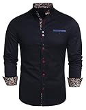 JINIDU Men's Business Casual Long Sleeve Patchwork Shirt Slim Fit Button Down Dress Shirts