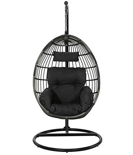 Dehner Hängesessel Maui mit Gestell, Ø 94 cm, Höhe 189.5 cm, inkl. Kissen, Stahl/Polyester, grau – Bild 3