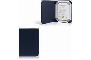 GLIMVILO Navy Blue Faux Leather Diploma Cover 8.5x11 – Graduation Certificate Holder with Silver Corners, Stylish Diploma Book & Certificate Folder for Diplomas, Awards, and Contracts