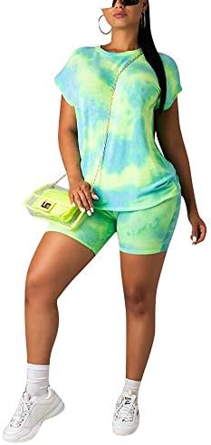 Women 2 Piece Outfits Short Sleeve Tie Dye T-Shirt Top and Short Pants Set Bodycon Clubwear Tracksuit