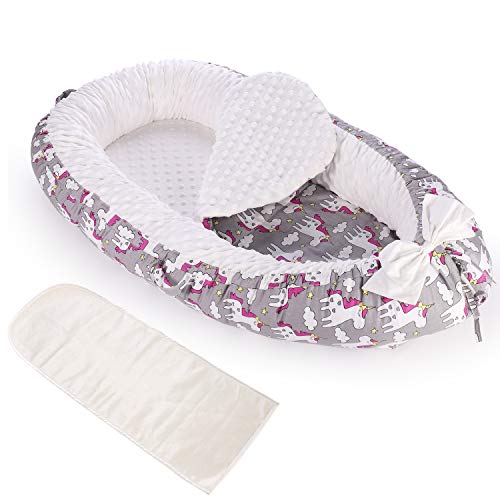 Washable Bed 0-2 Years Kids for All Seasons, Soft, Breathable and Portable Newborn Infant Bassinet for Bedroom with 2 Replaceable Mattresses Canada Stock (BY1034)